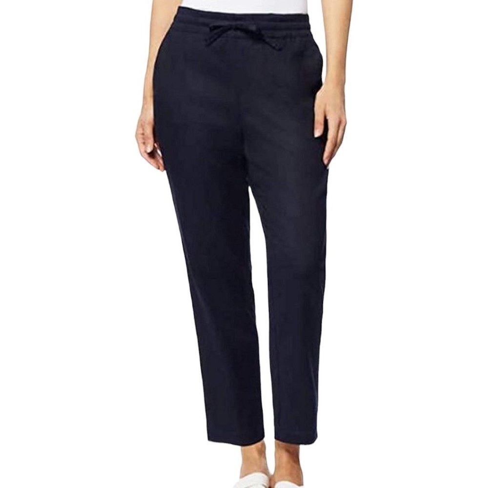 32 Degrees Cool NEW Women's Stretch Linen-Blend Cropped Ankle Pant, Navy Blue